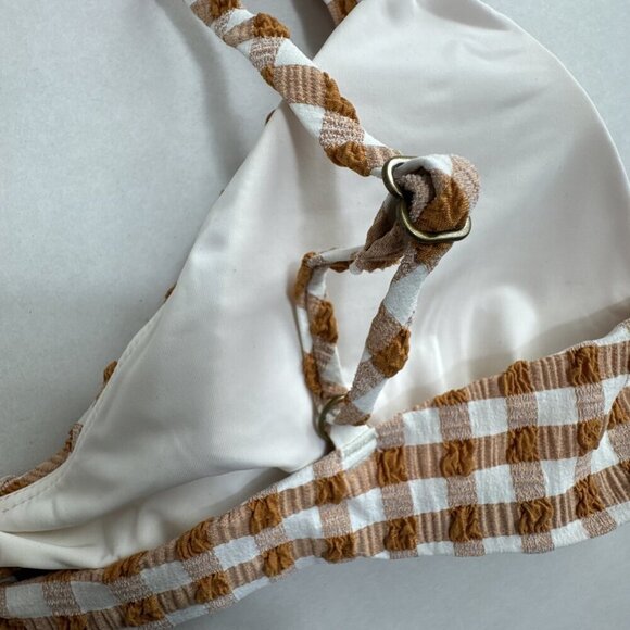 Andie Women's XL Amor Swim Top Textured Sparrow Caramel Gingham Plaid NWT - Picture 10 of 16